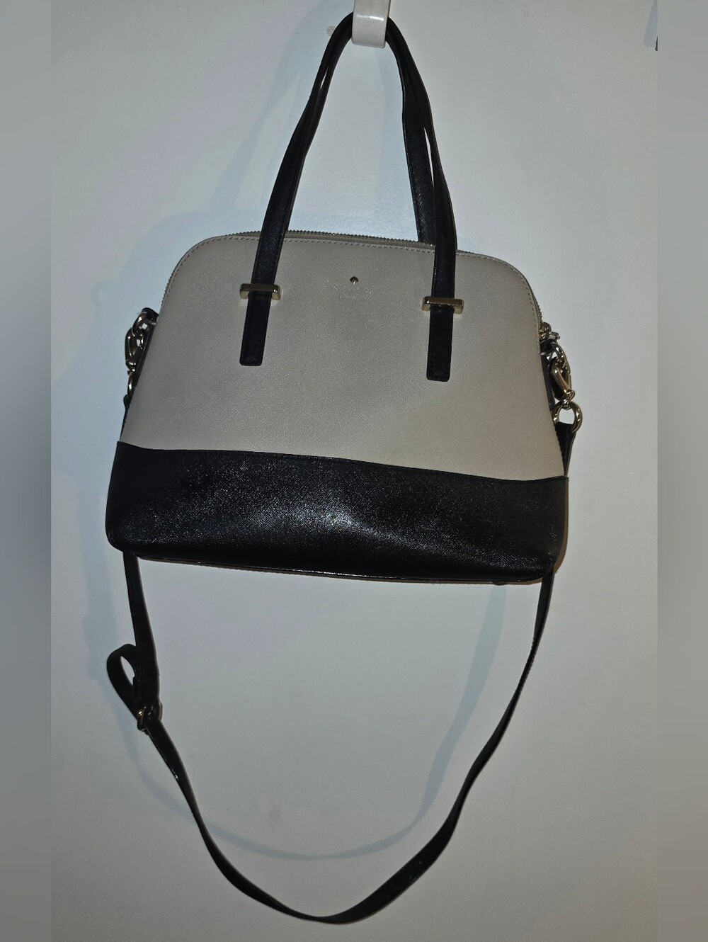 Kate Spade Two-Tone Black and Cream Dome Satchel with Detachable Strap